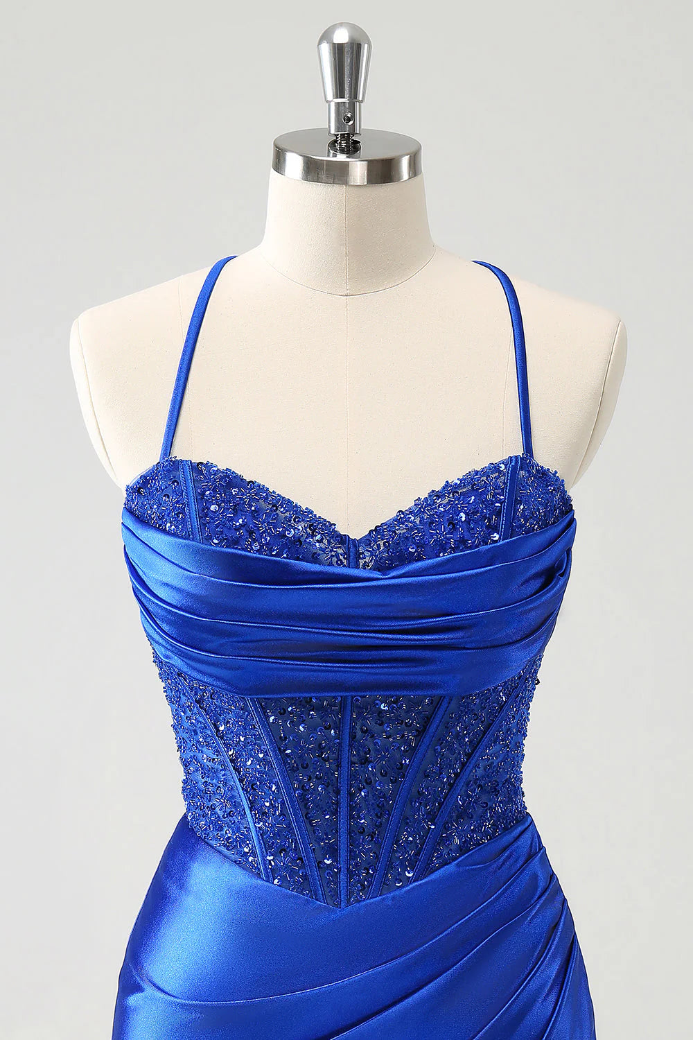 Amzcw Sparkly Royal Blue Sequin Pleated Tight Corset Short Homecoming Dress
