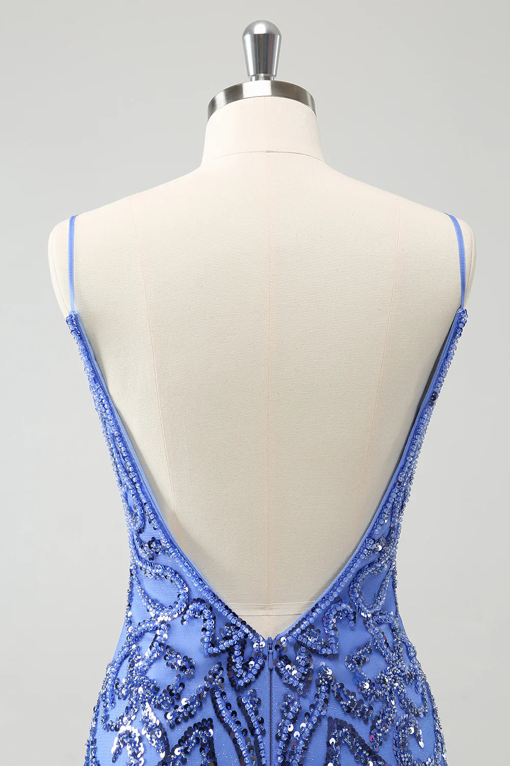 Amzcw Sparkly Blue Spaghetti Straps Tight Sequin Short Homecoming Dress