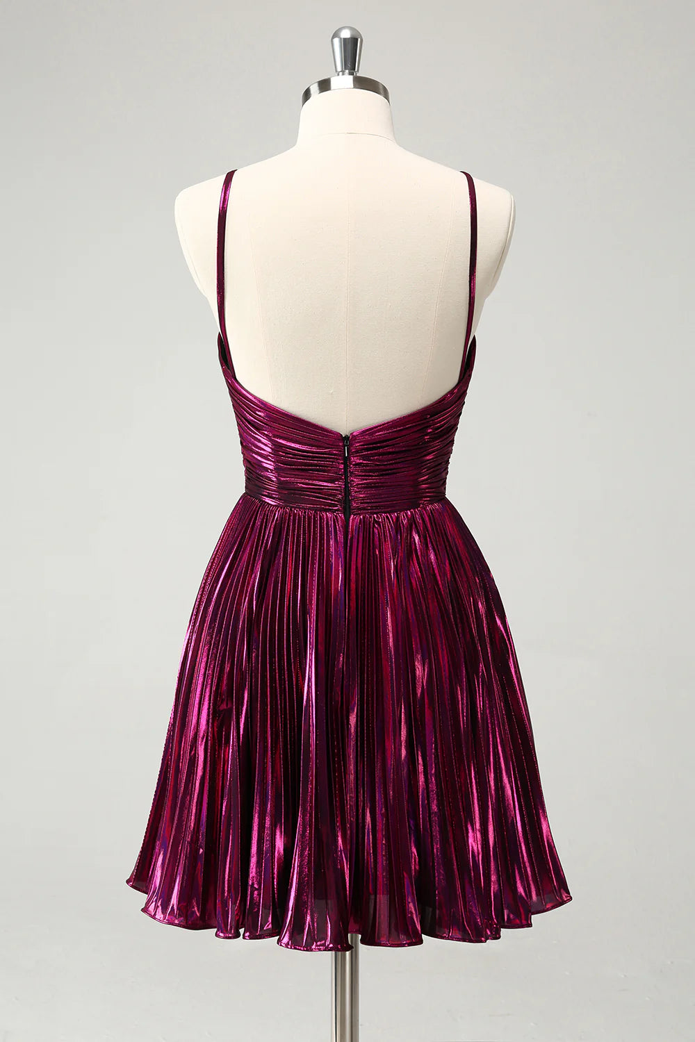 Amzcw Purple A Line Pleated Hollow Out Short Metallic Homecoming Dress
