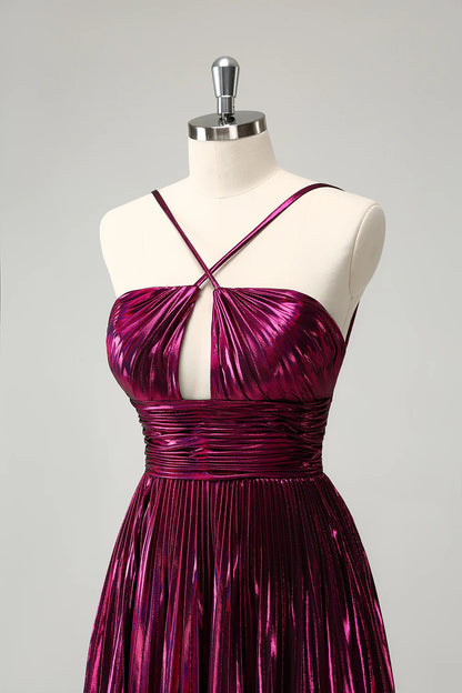 Amzcw Purple A Line Pleated Hollow Out Short Metallic Homecoming Dress