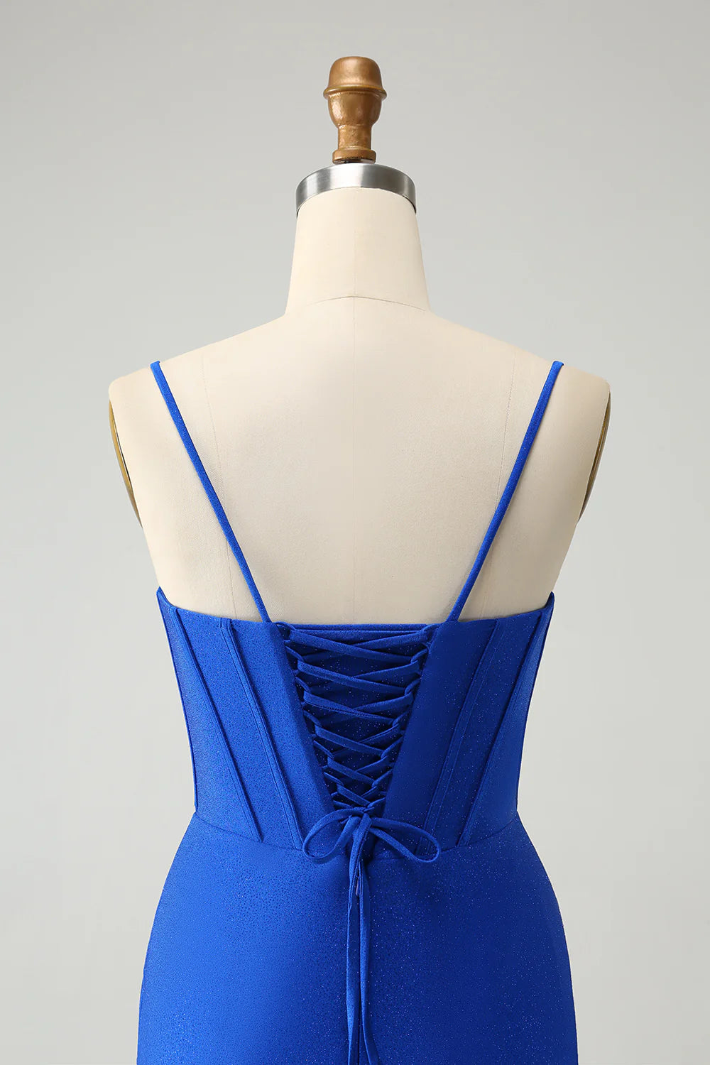 Amzcw Royal Blue Glitter Corset Spaghetti straps Tight Homecoming Dress with Beading