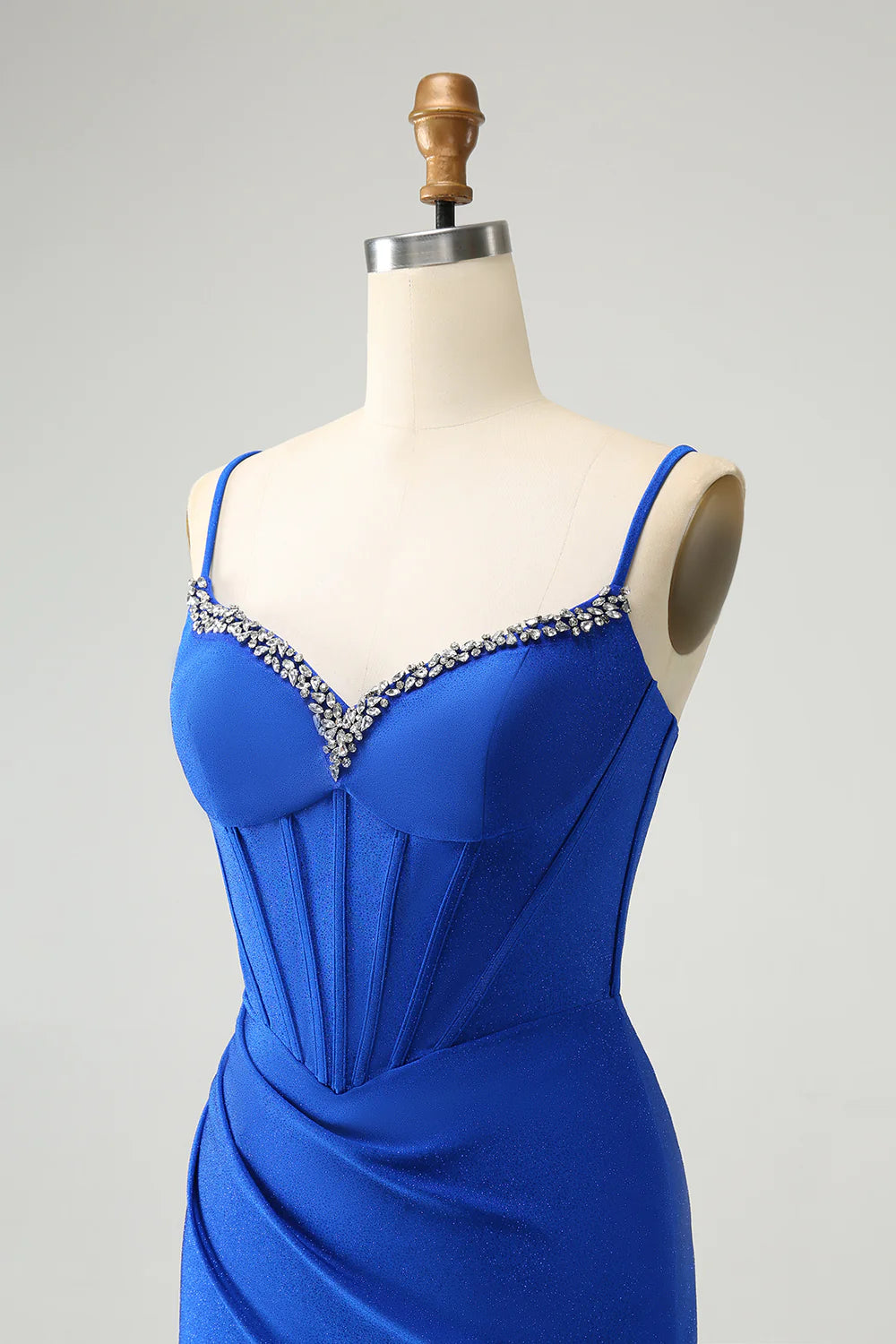 Amzcw Royal Blue Glitter Corset Spaghetti straps Tight Homecoming Dress with Beading