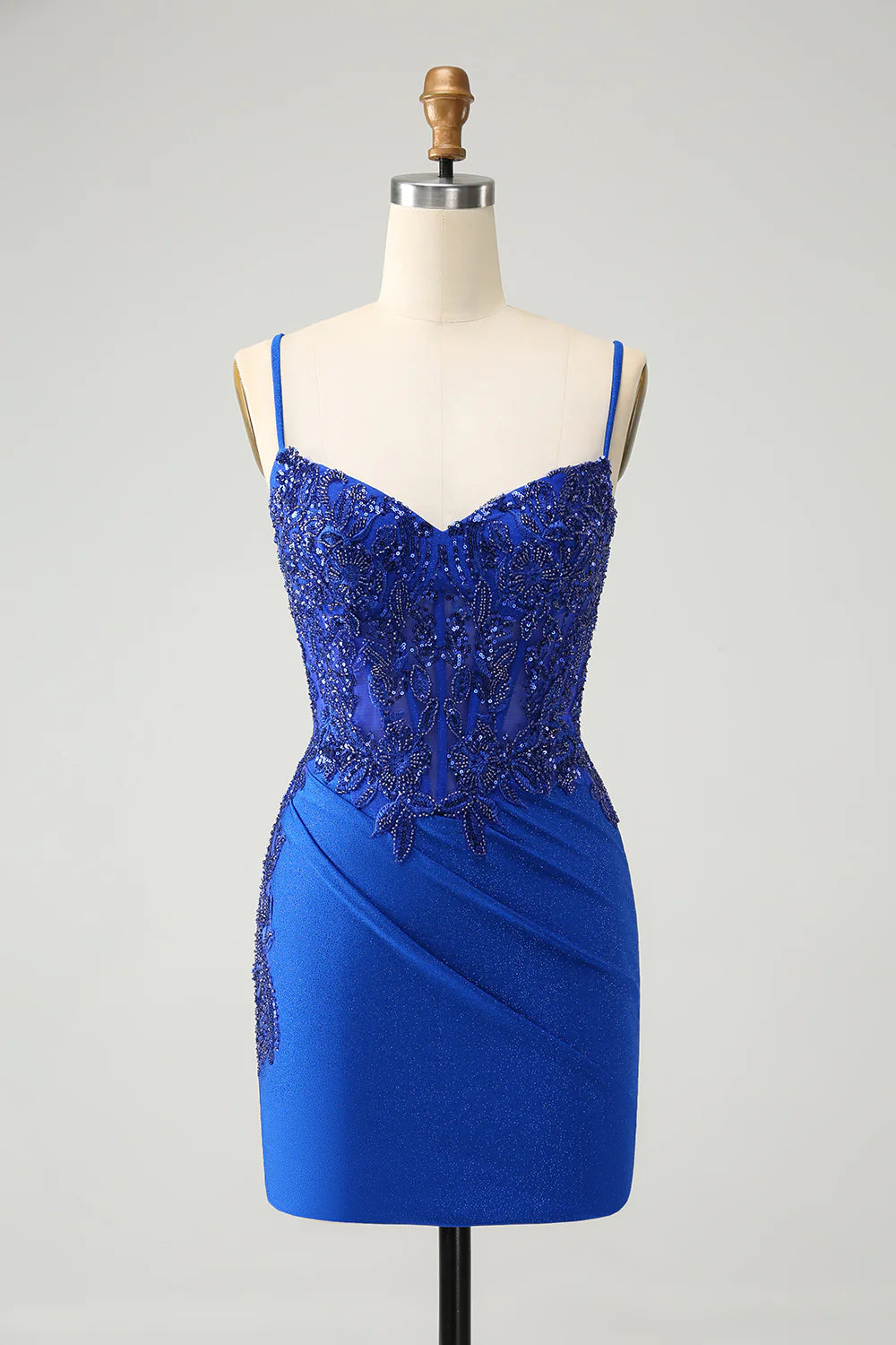 Amzcw Royal Blue Glitter Beading Corset Homecoming Dress