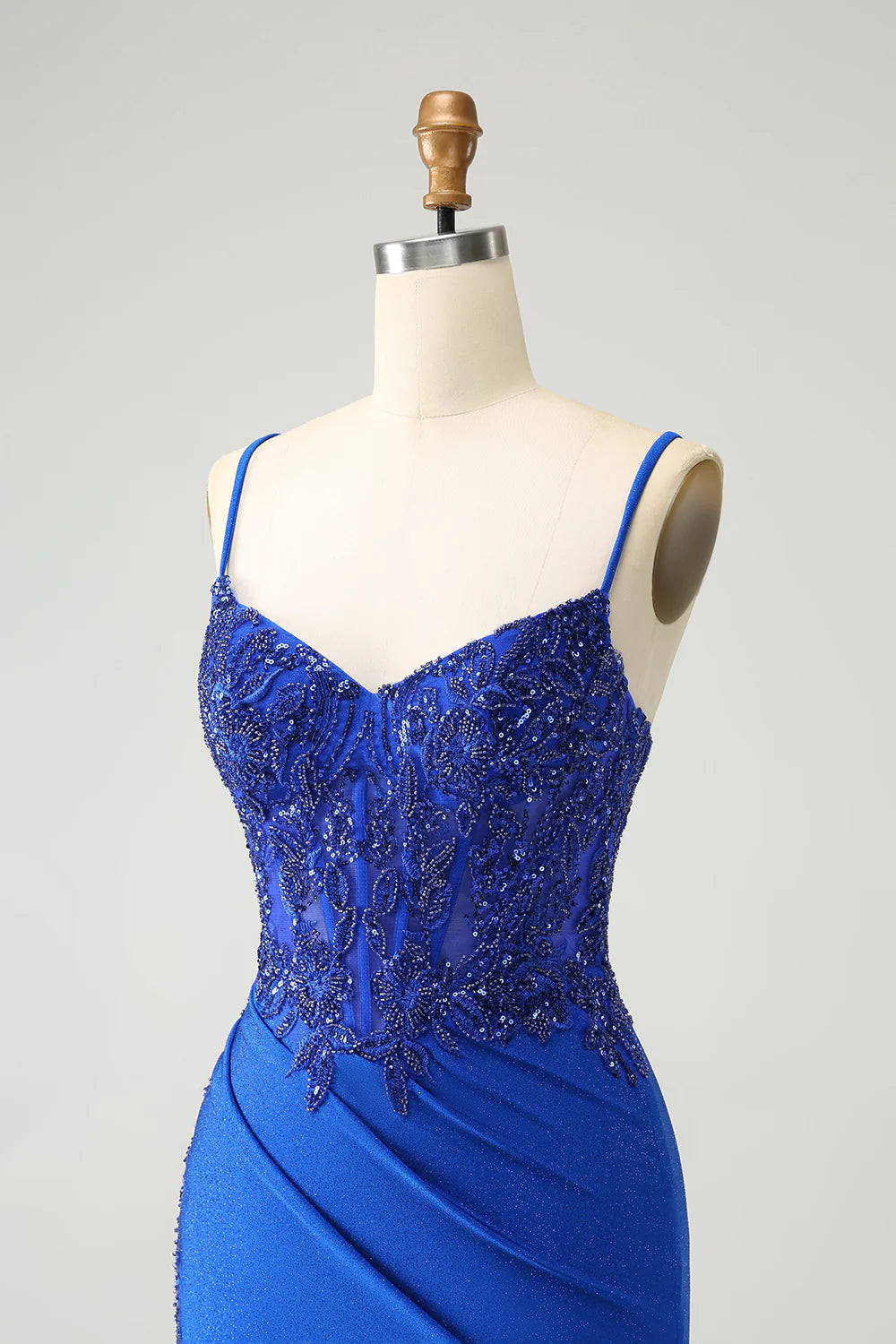 Amzcw Royal Blue Glitter Beading Corset Homecoming Dress