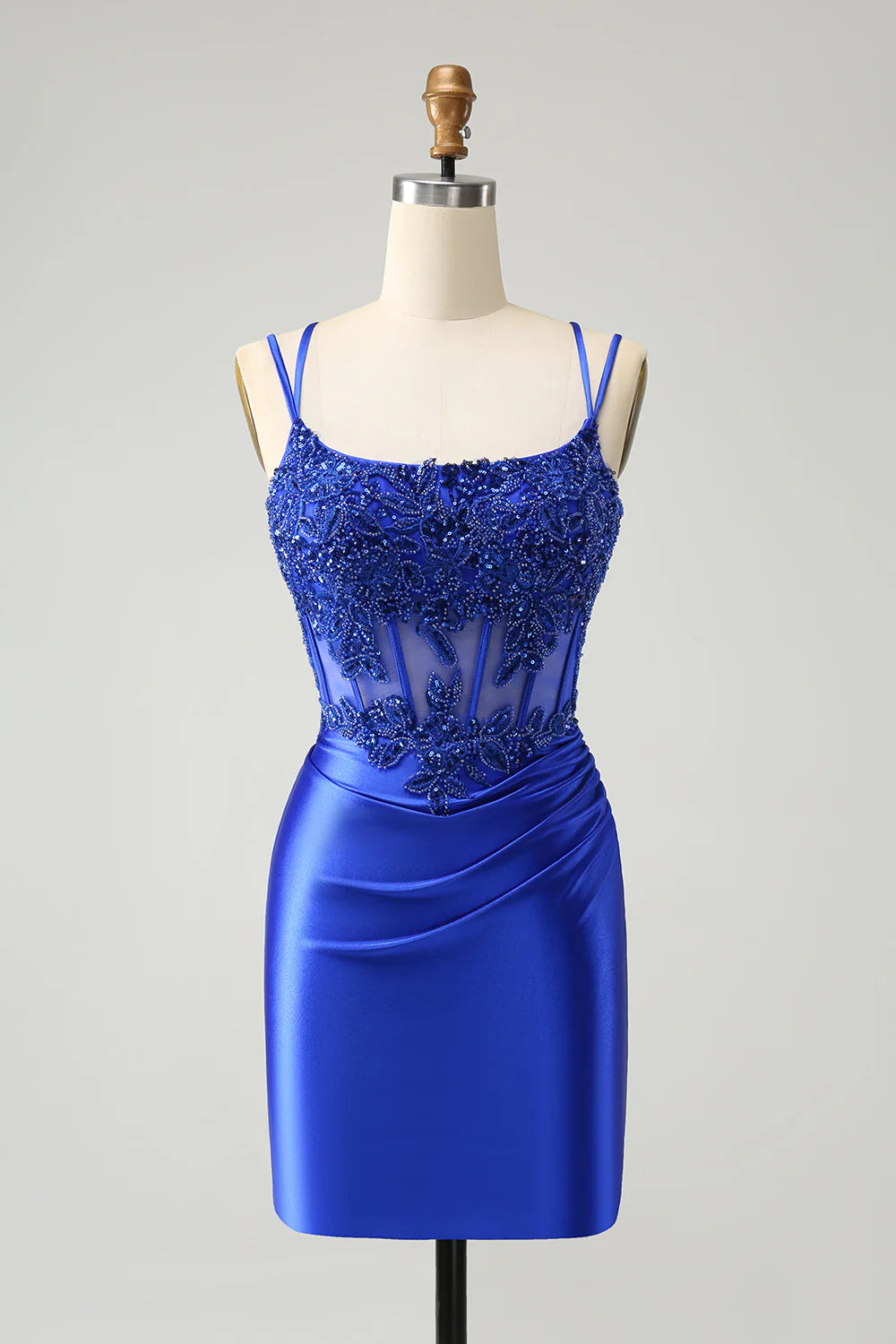 Amzcw Sparkly Royal Blue Beading Corset Homecoming Dress