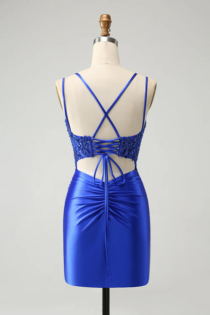 Amzcw Sparkly Royal Blue Beading Corset Homecoming Dress