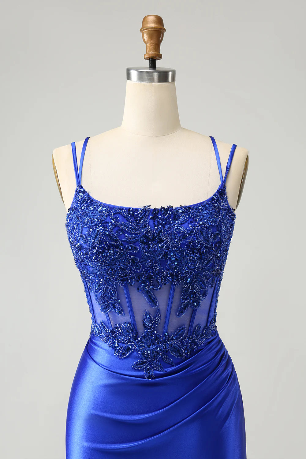 Amzcw Sparkly Royal Blue Beading Corset Homecoming Dress