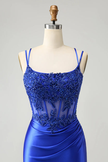 Amzcw Sparkly Royal Blue Beading Corset Homecoming Dress