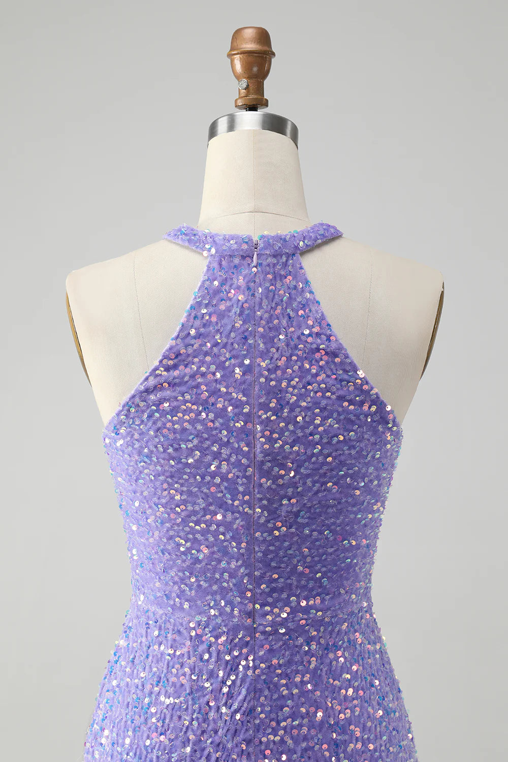 Amzcw Sparkly Lilac Bodycon Halter Sequin Short Homecoming Dress with Tassels