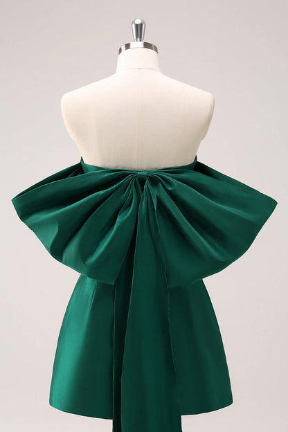 Amzcw Dark Green A Line Strapless Short Homecoming Dress with Bow