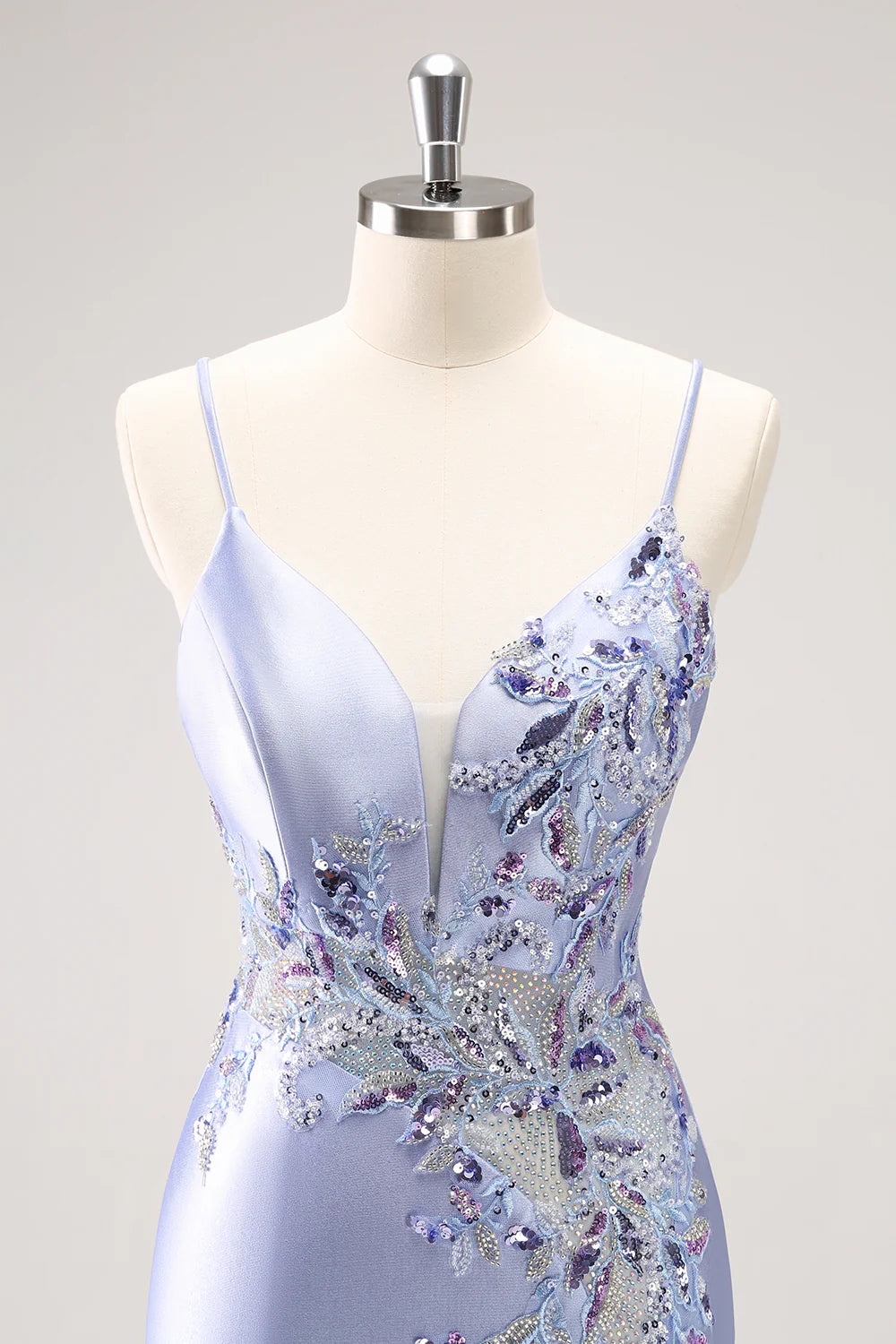 Amzcw Sparkly Blue Spaghetti Straps Corset Sequin Tight Homecoming Dress with Beading