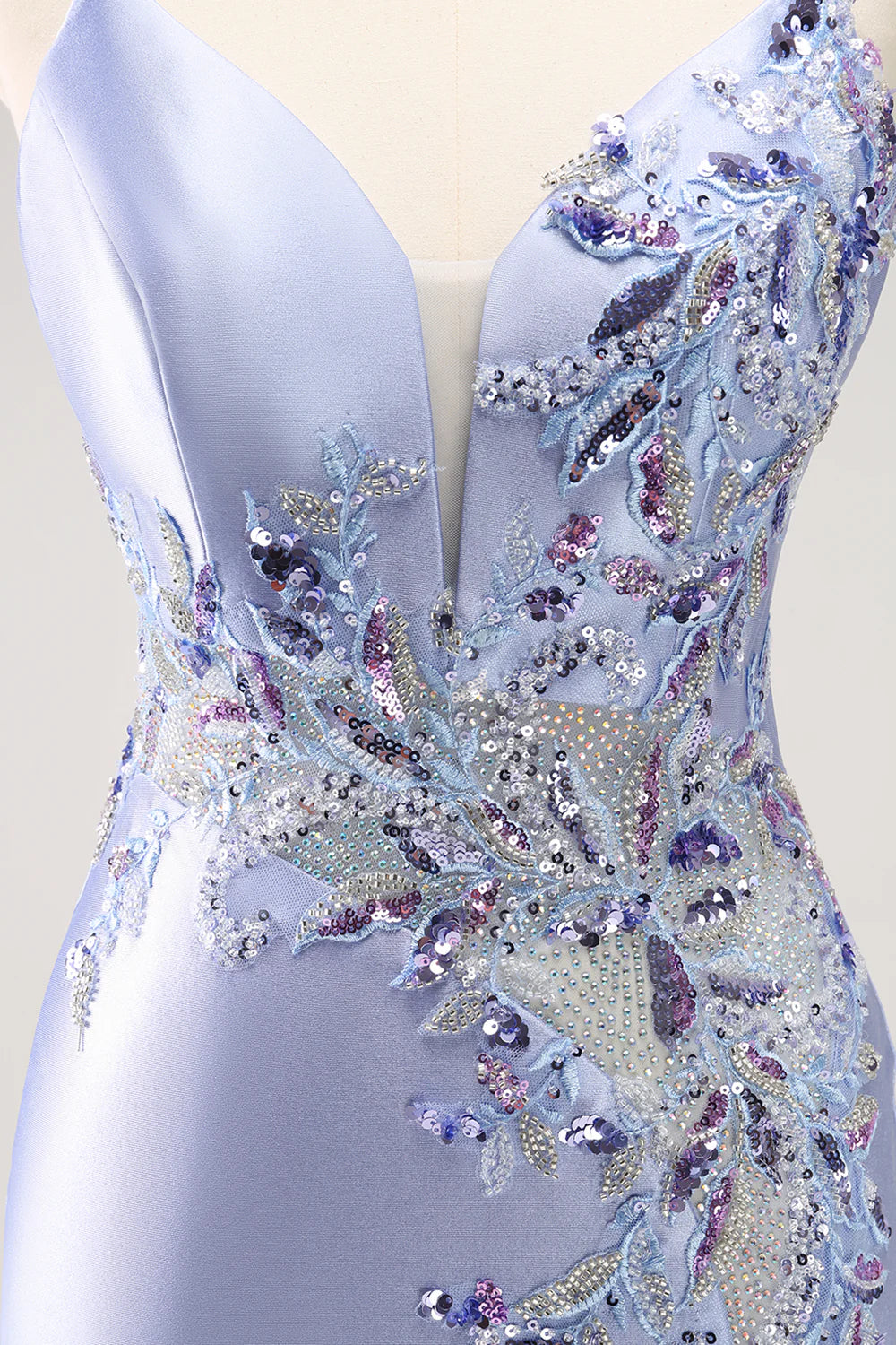Amzcw Sparkly Blue Spaghetti Straps Corset Sequin Tight Homecoming Dress with Beading