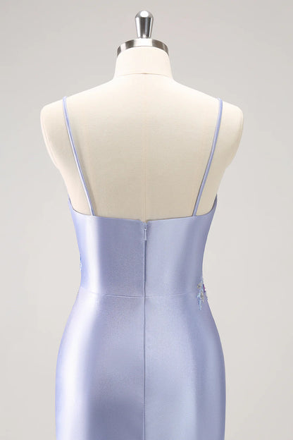 Amzcw Sparkly Blue Spaghetti Straps Corset Sequin Tight Homecoming Dress with Beading