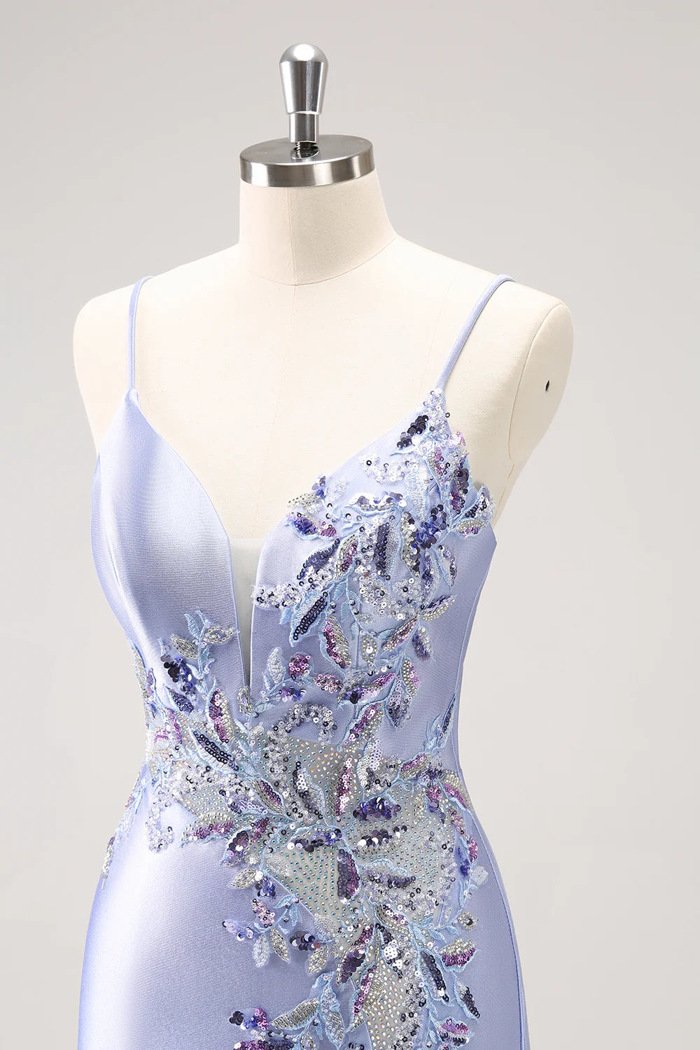 Amzcw Sparkly Blue Spaghetti Straps Corset Sequin Tight Homecoming Dress with Beading
