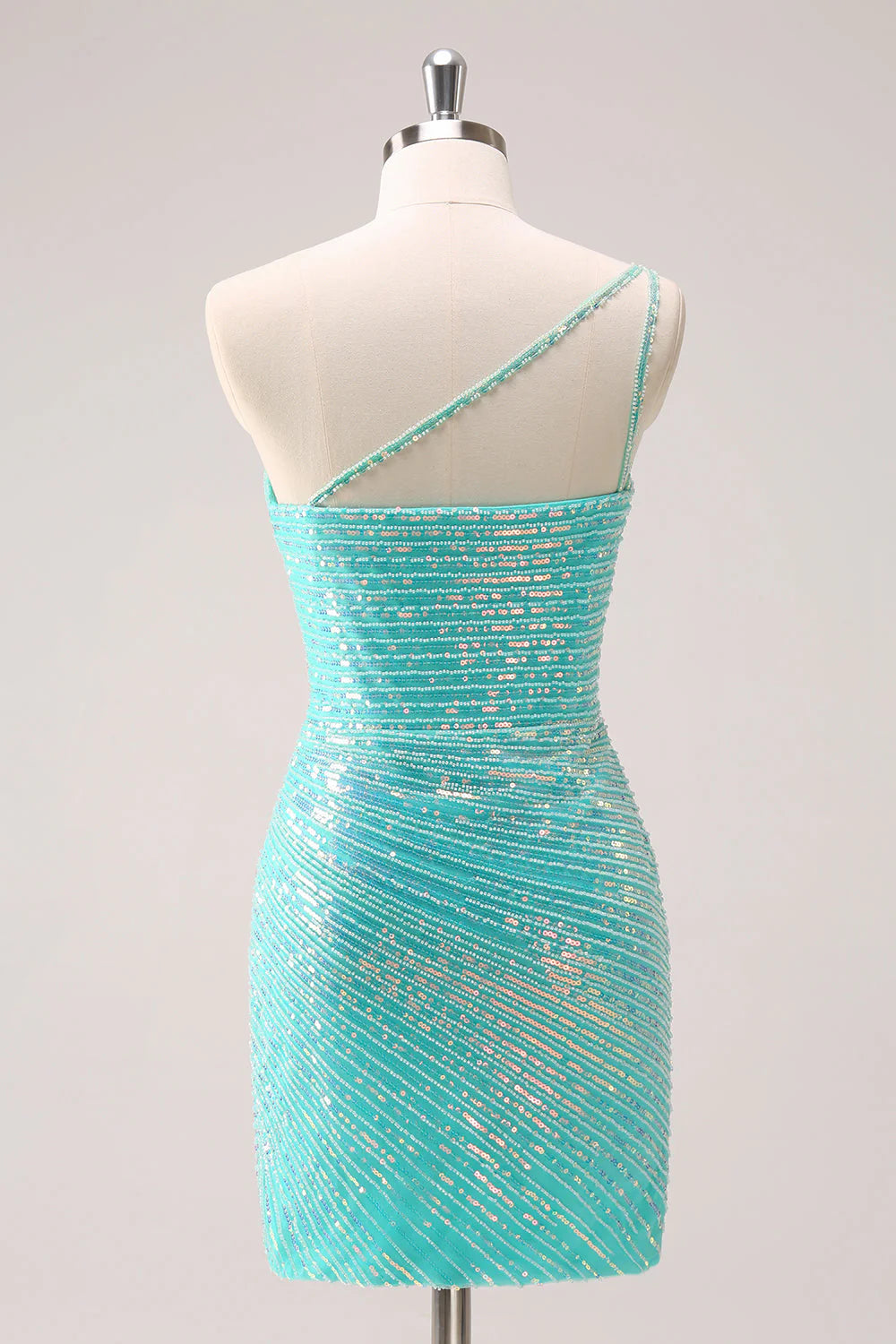 Amzcw Sparkly Mint One Shoulder Tight Short Homecoming Dress with Sequins