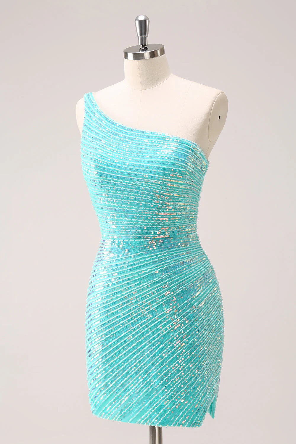 Amzcw Sparkly Mint One Shoulder Tight Short Homecoming Dress with Sequins