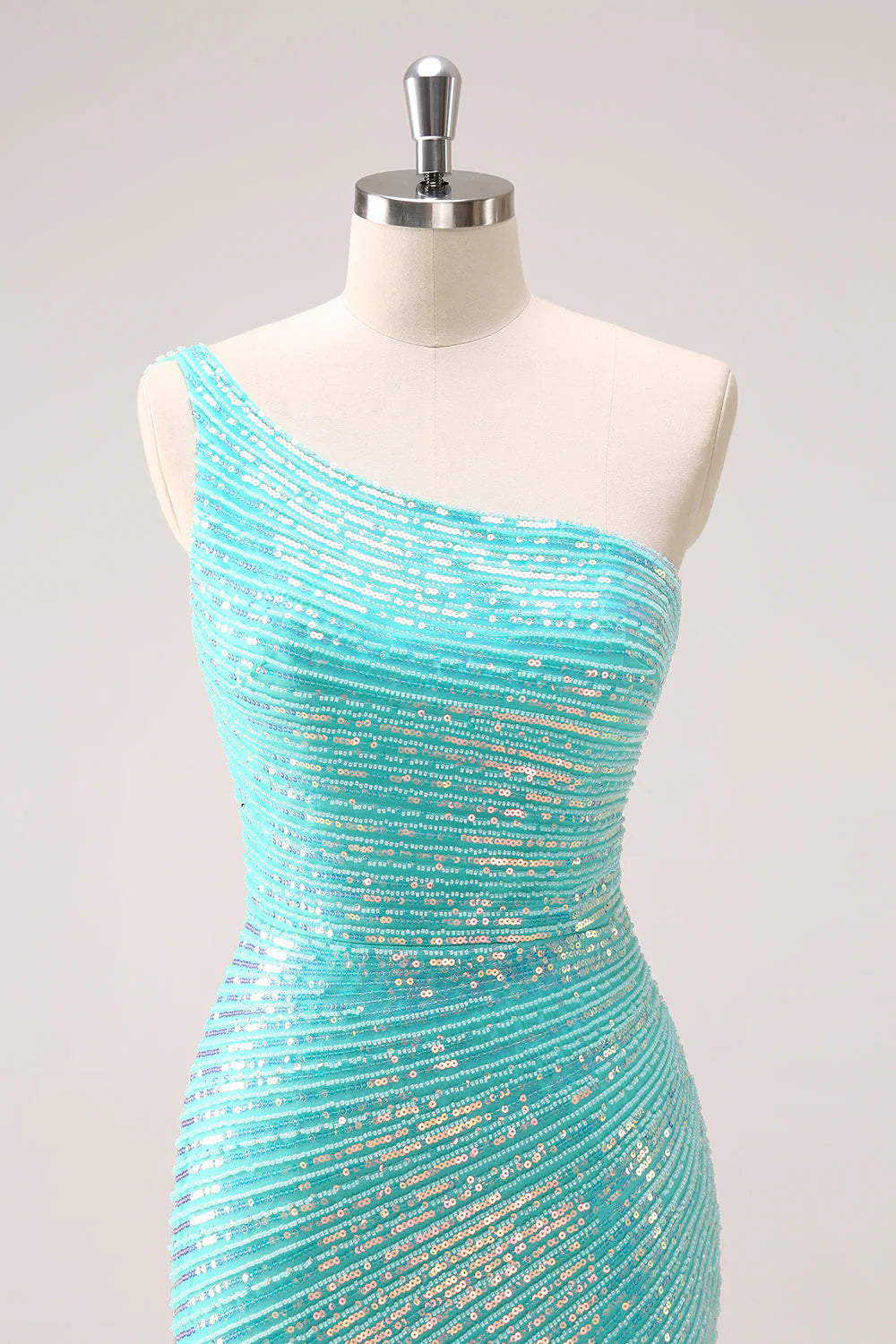 Amzcw Sparkly Mint One Shoulder Tight Short Homecoming Dress with Sequins