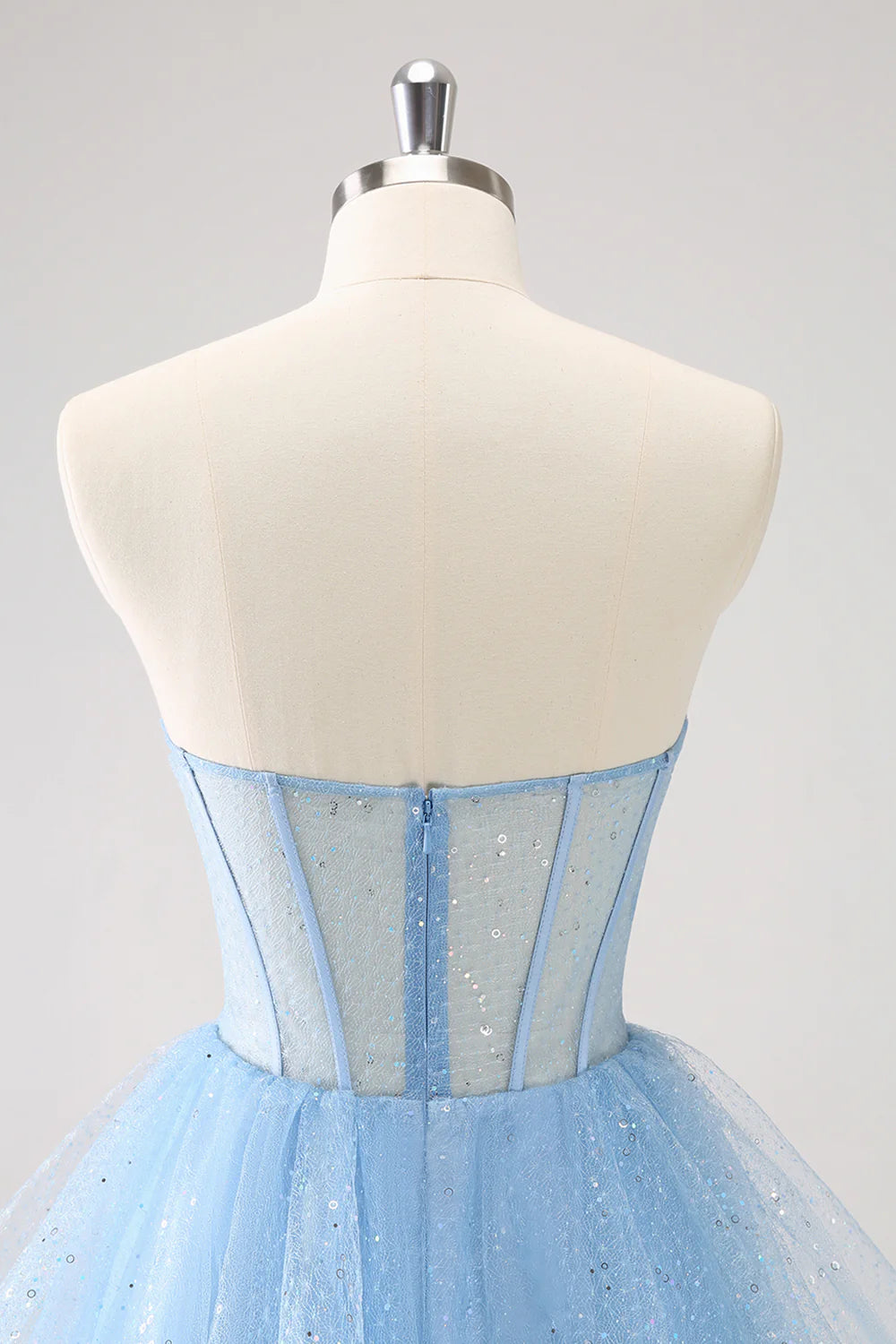 Amzcw Sparkly Sky Blue A Line Sweetheart Corset Short Homecoming Dress with Sequins
