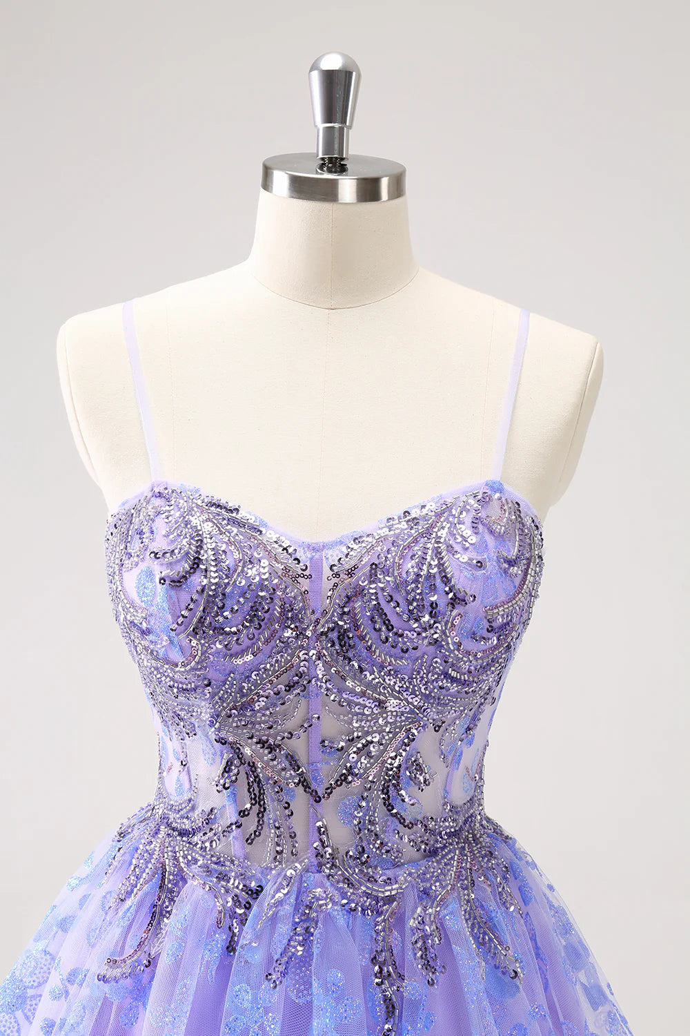 Amzcw Sparkly Lilac A Line Corset Floral Short Homecoming Dress with Sequins