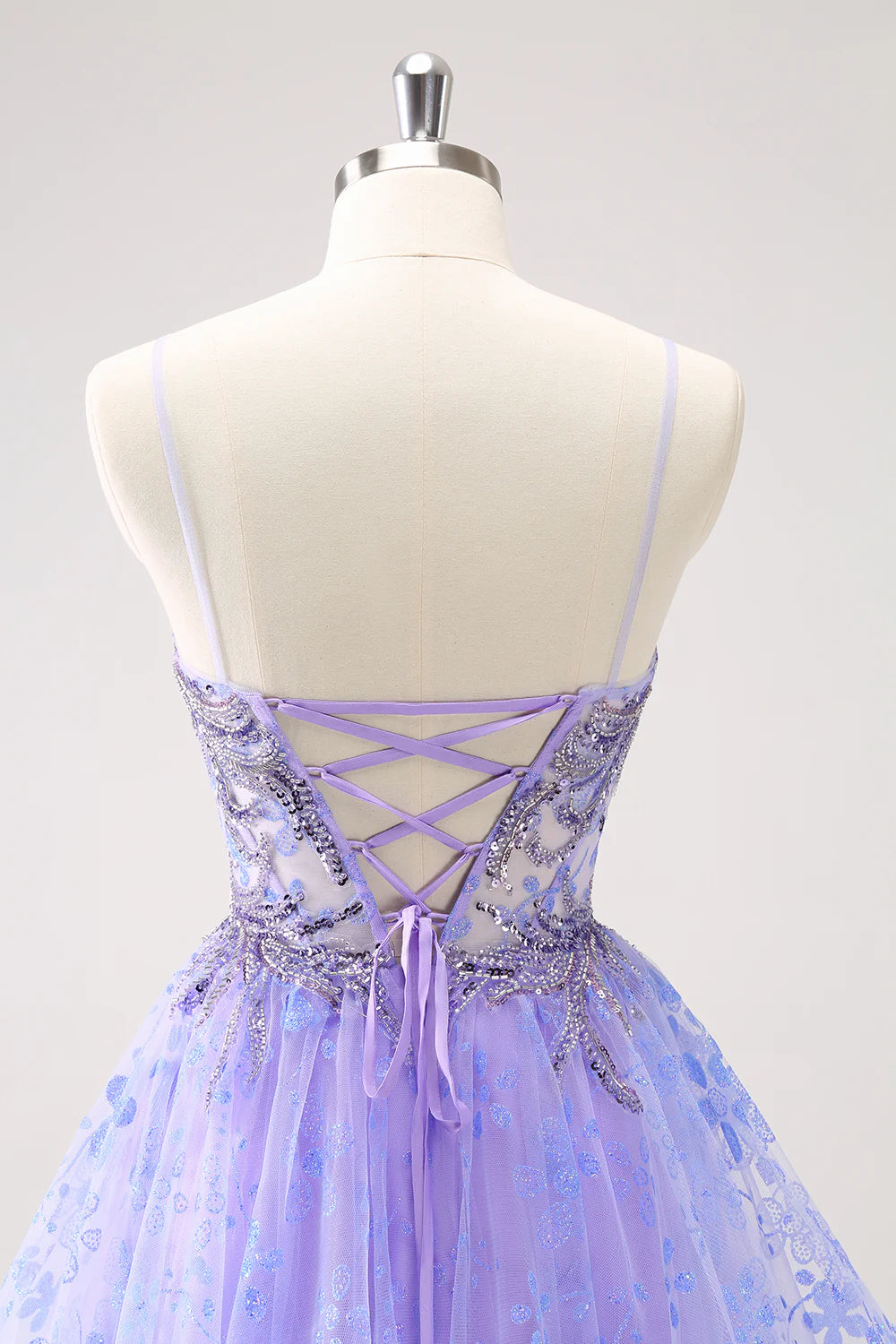 Amzcw Sparkly Lilac A Line Corset Floral Short Homecoming Dress with Sequins