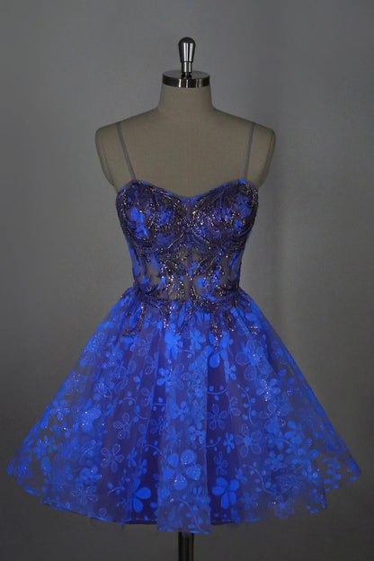 Amzcw Sparkly Lilac A Line Corset Floral Short Homecoming Dress with Sequins