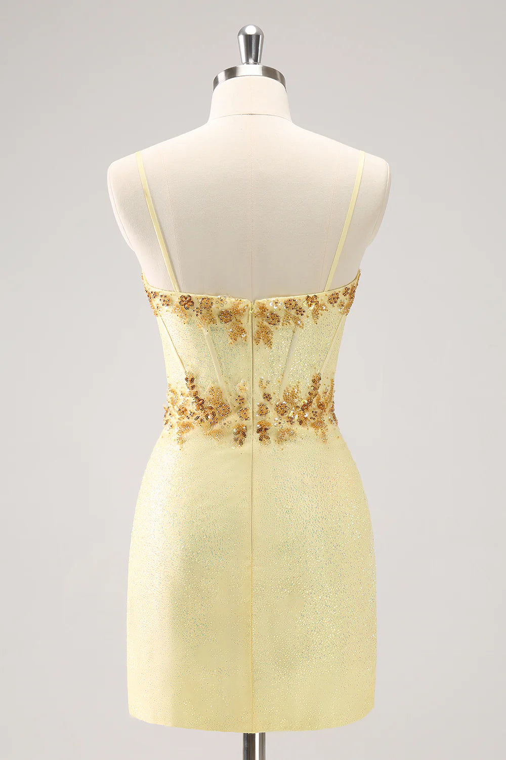 Amzcw Sparkly Yellow Bodycon Corset Short Homecoming Dress with Beading