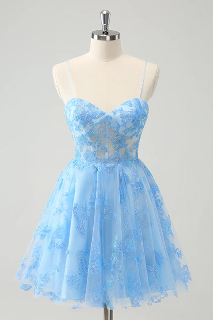 Amzcw Cute Blue A Line Glow In The Dark Homecoming Dress with Butterflies Pattern