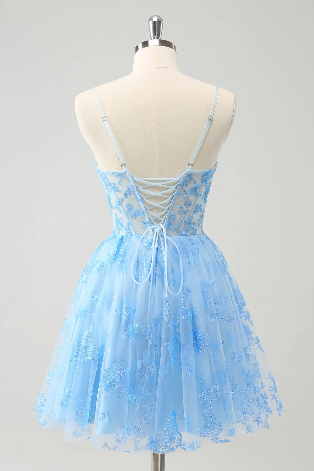 Amzcw Cute Blue A Line Glow In The Dark Homecoming Dress with Butterflies Pattern
