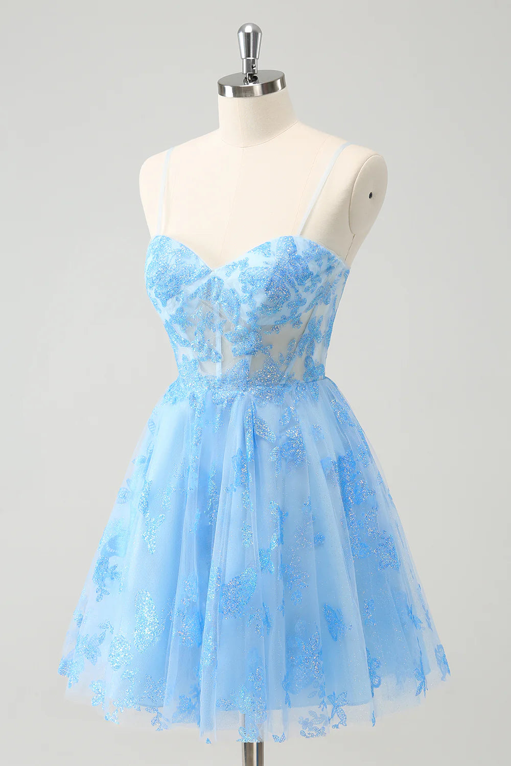 Amzcw Cute Blue A Line Glow In The Dark Homecoming Dress with Butterflies Pattern