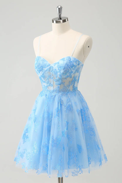 Amzcw Cute Blue A Line Glow In The Dark Homecoming Dress with Butterflies Pattern