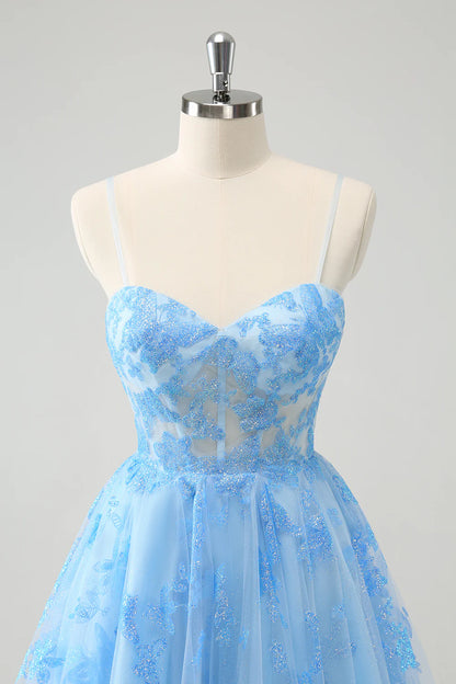 Amzcw Cute Blue A Line Glow In The Dark Homecoming Dress with Butterflies Pattern