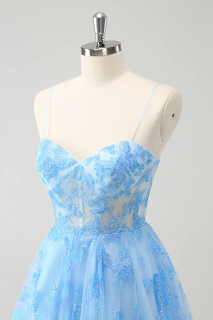 Amzcw Cute Blue A Line Glow In The Dark Homecoming Dress with Butterflies Pattern