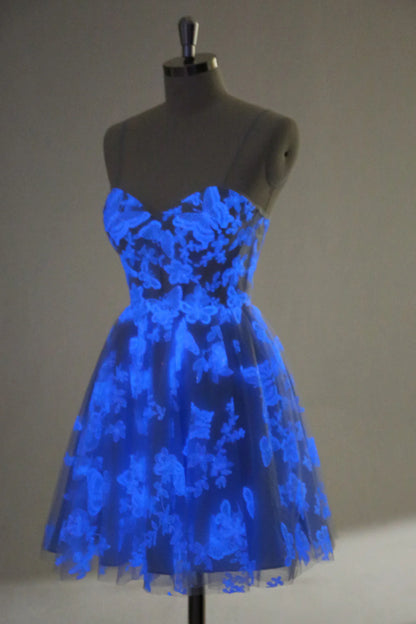 Amzcw Cute Blue A Line Glow In The Dark Homecoming Dress with Butterflies Pattern