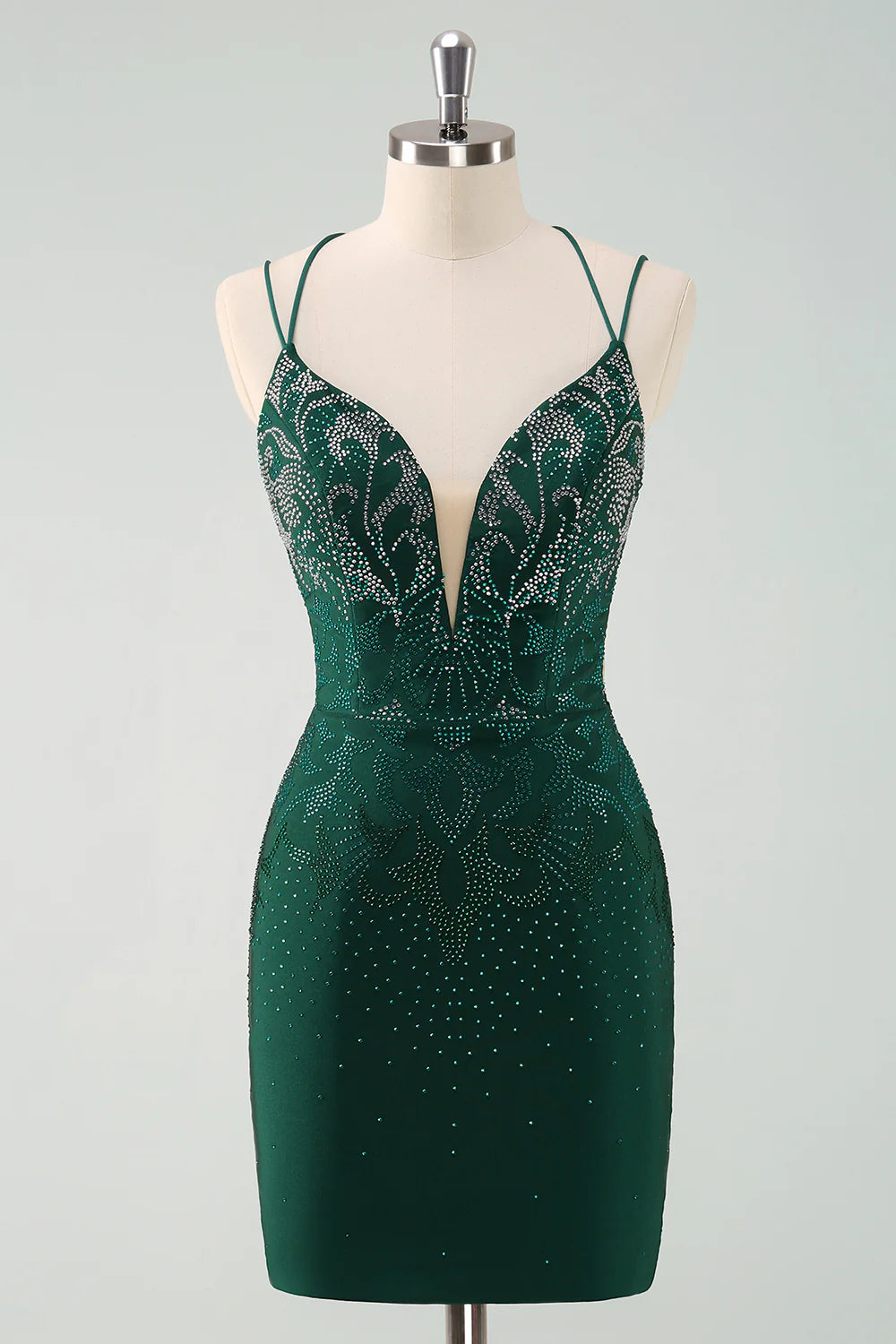 Amzcw Glitter Dark Green Tight Homecoming Dresses with Lace Up Back
