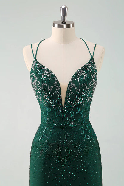 Amzcw Glitter Dark Green Tight Homecoming Dresses with Lace Up Back