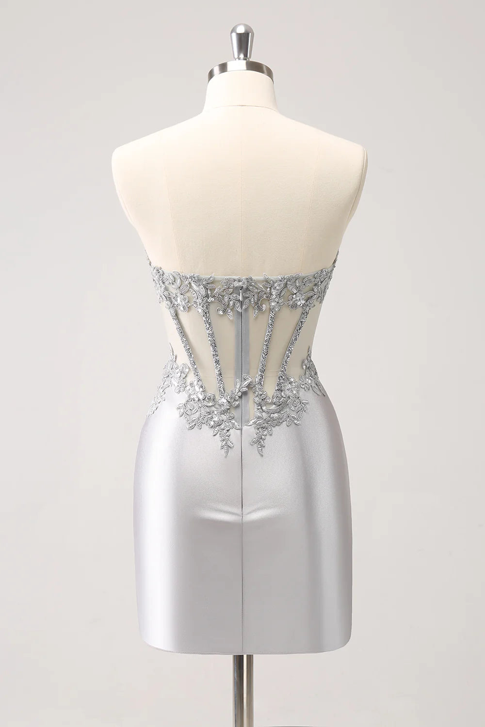 Amzcw Glitter Silver Corset Strapless Homecoming Dress