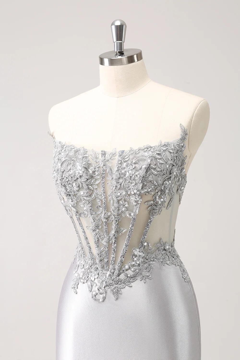 Amzcw Glitter Silver Corset Strapless Homecoming Dress