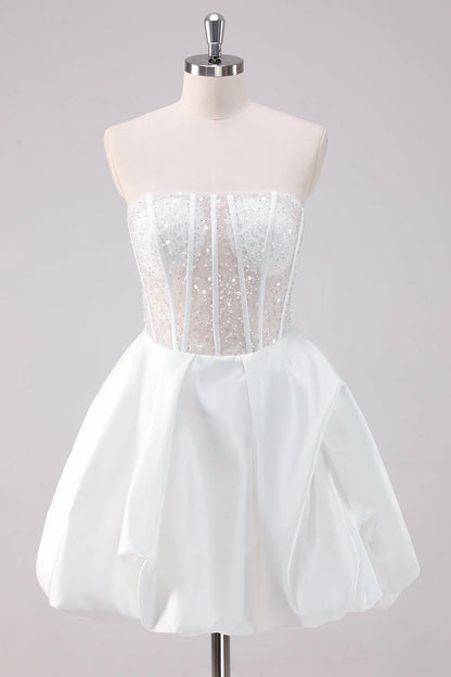 Amzcw Sparkly White A Line Strapless Corset Short Homecoming Dress