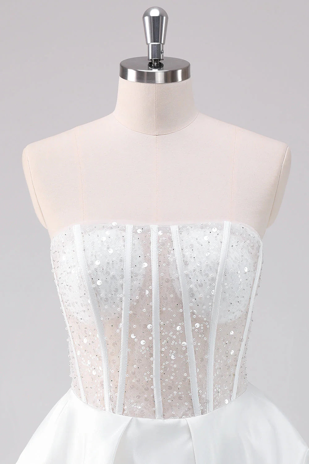 Amzcw Sparkly White A Line Strapless Corset Short Homecoming Dress