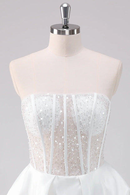 Amzcw Sparkly White A Line Strapless Corset Short Homecoming Dress