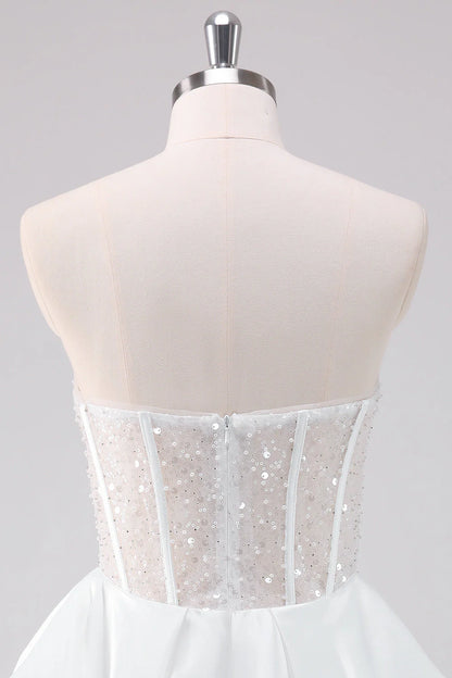 Amzcw Sparkly White A Line Strapless Corset Short Homecoming Dress