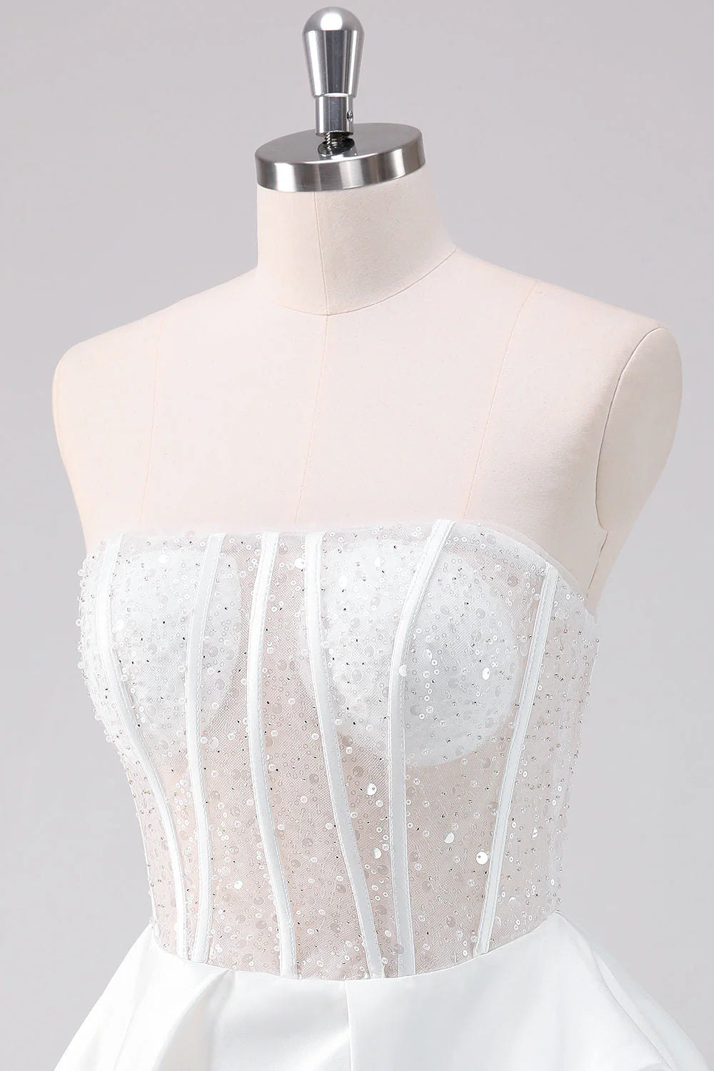Amzcw Sparkly White A Line Strapless Corset Short Homecoming Dress
