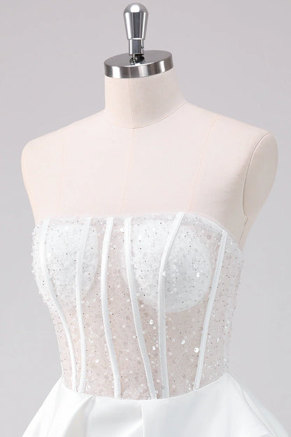 Amzcw Sparkly White A Line Strapless Corset Short Homecoming Dress