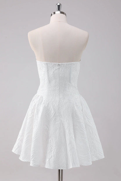Amzcw Simple White A Line Strapless Corset Short Homecoming Dress
