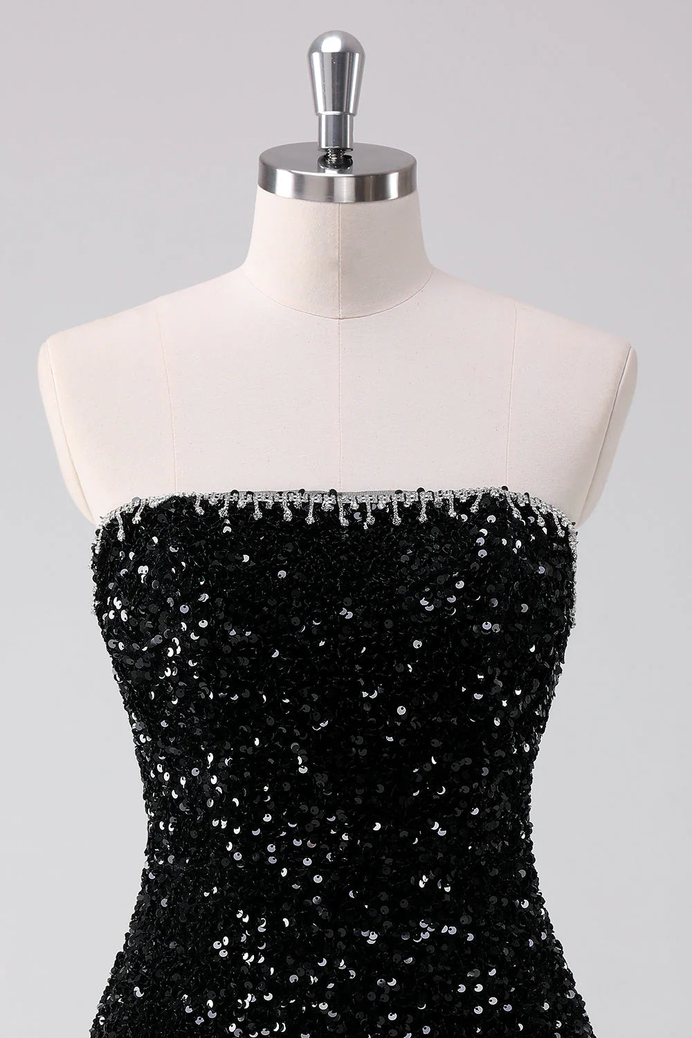 Amzcw Sparkly Black A Line Strapless Short Homecoming Dress with Sequins