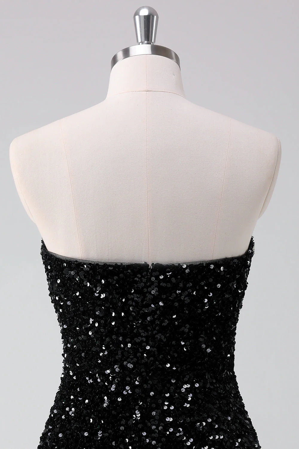 Amzcw Sparkly Black A Line Strapless Short Homecoming Dress with Sequins