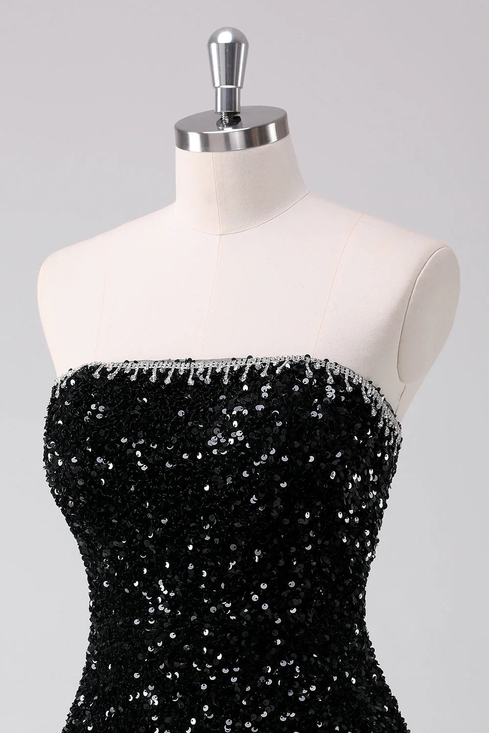 Amzcw Sparkly Black A Line Strapless Short Homecoming Dress with Sequins