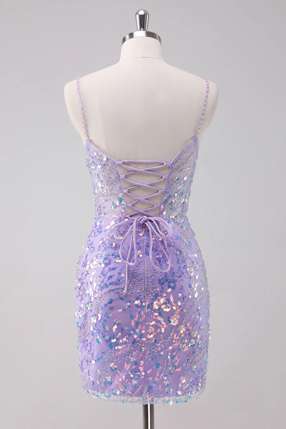 Amzcw Sparkly Purple Bodycon Spaghetti Straps Short Homecoming Dress with Sequins