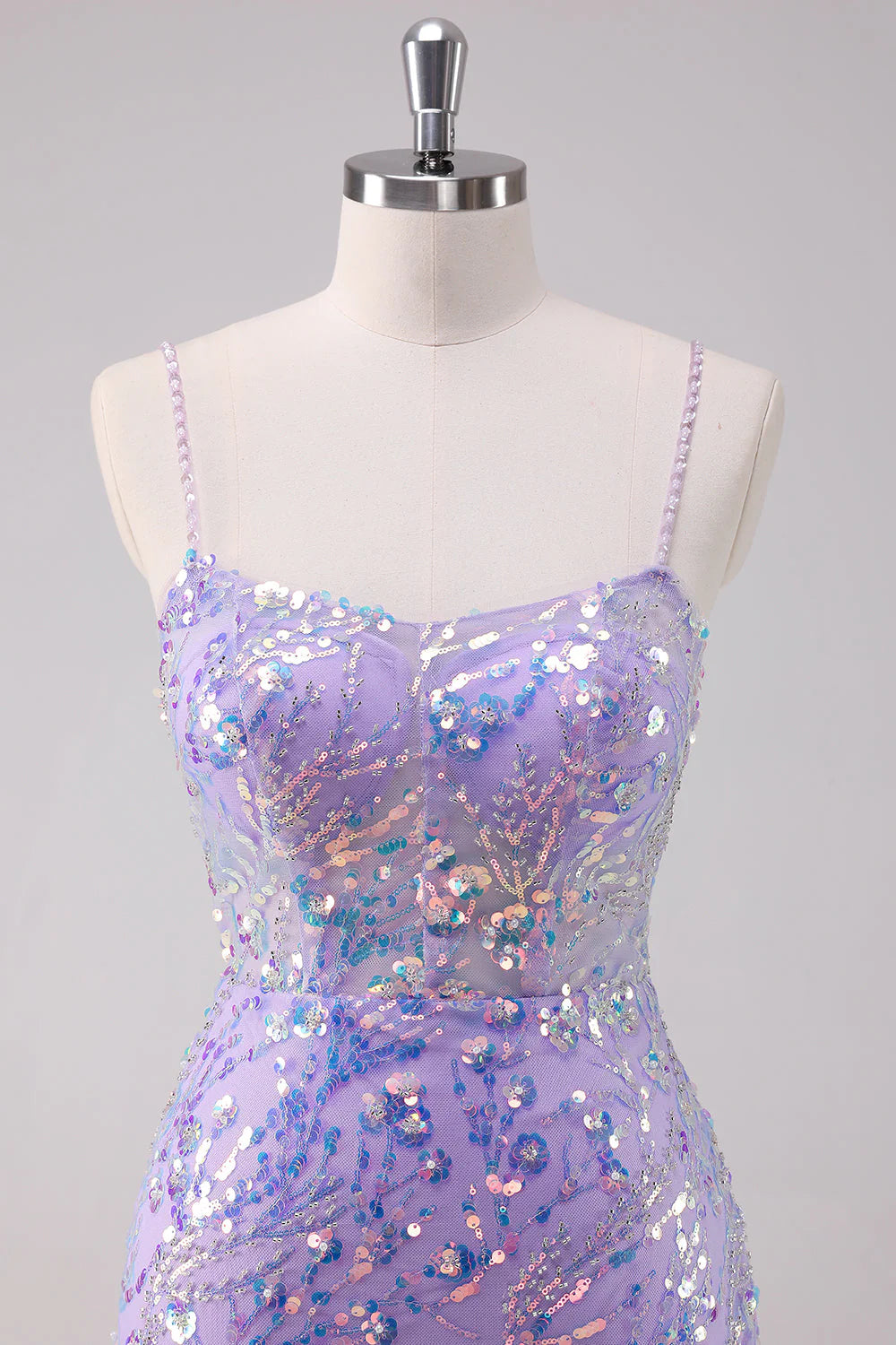 Amzcw Sparkly Purple Bodycon Spaghetti Straps Short Homecoming Dress with Sequins
