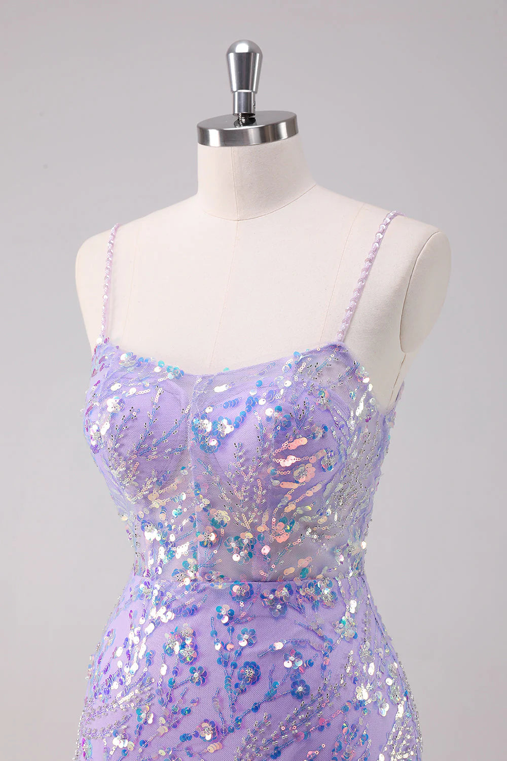 Amzcw Sparkly Purple Bodycon Spaghetti Straps Short Homecoming Dress with Sequins